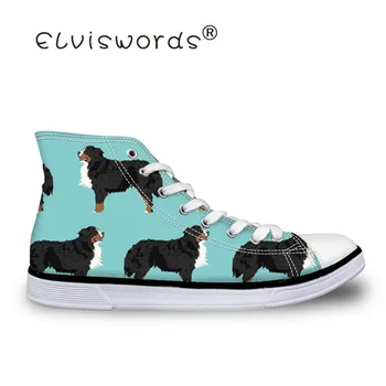 

ELVISWORDS Bernese Mountain Dog Print Design Children Canvas Shoe Lightweight Flats Sneakers for School Boys Students Vulcanize
