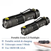 Zoom мини cree XM-L2 светильник-вспышка светодиодный фонарь 5 режимов 3800 люменов водонепроницаемый 18650 перезаряжаемый аккумулятор Тактический светильник-вспышка