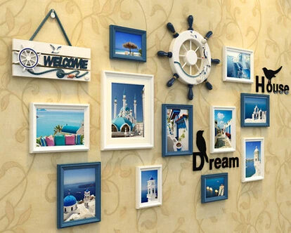 

Solid wood photo wall. European portfolio. Creative photo frame. Wall hanging.