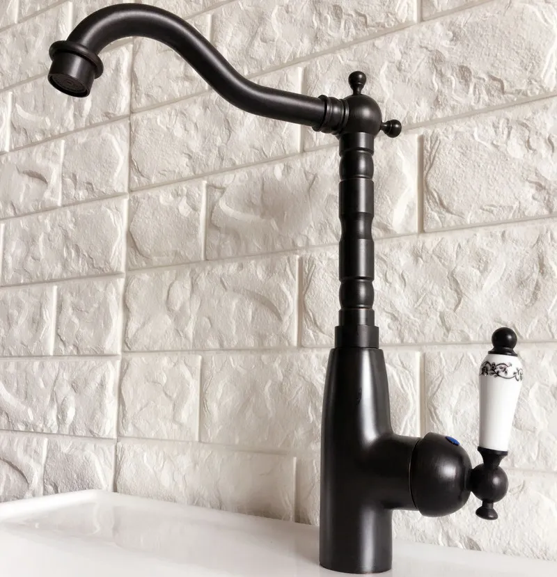 Swivel Spout Water Tap Oil Rubbed Black Bronze Single Handle Single Hole Kitchen Sink & Bathroom Faucet Basin Mixer Tap anf372