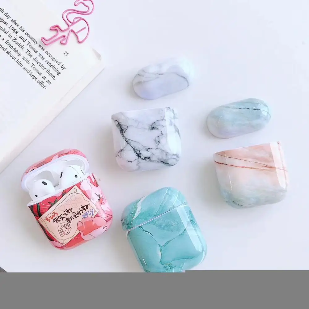 Fashion marble earphone Headset Protective Wireless Bluetooth Accessories airpods Case covers For Airpods 1/2