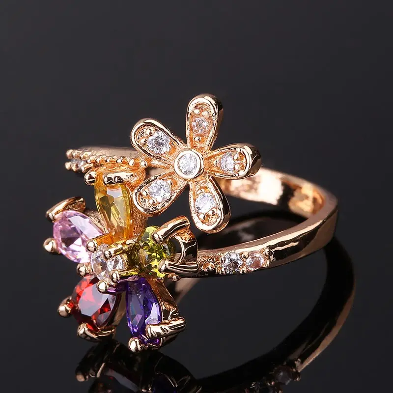 CWEEL Weeding Engagement Rings For Women Austrian Imitation Crystal Zircon Ring Rose Gold Color India Dubai Big Water Drop Rings (4)