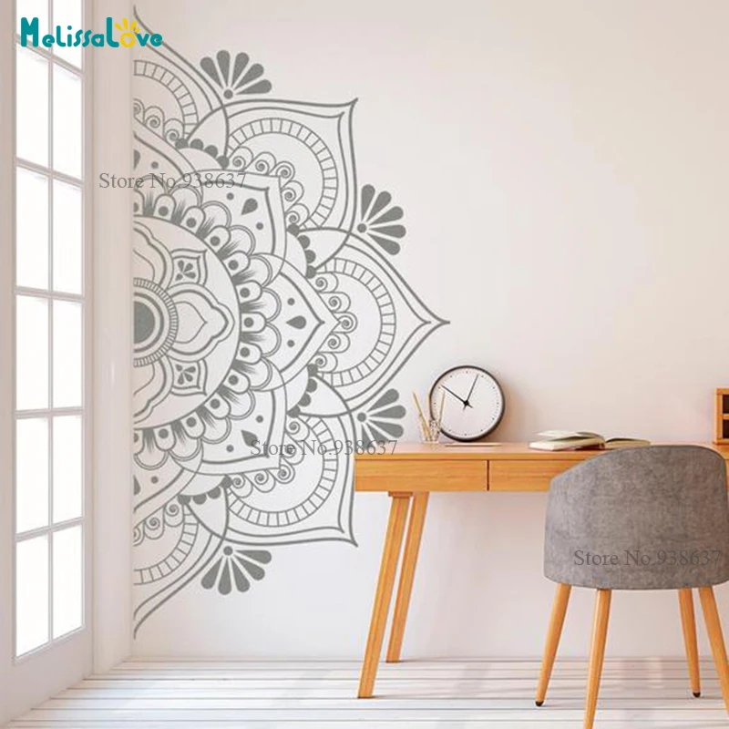 

Mandala Vinyal Wall Stickers Half Flower Ornament Moroccan Yoga Theme Decal Studio Decoration Wall Art Decor For Home B928