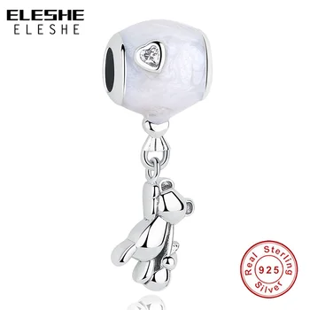 

ELESHE 925 Sterling Silver Teddy Bear Charm Crystal Heart Bead fit Original Authentic Charm Bracelet Necklace DIY Jewelry Making