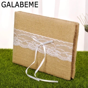 

17x24cm burlap Wedding Guest Book Signature Books Notebook with lace Rustic Wedding decoration centerpieces