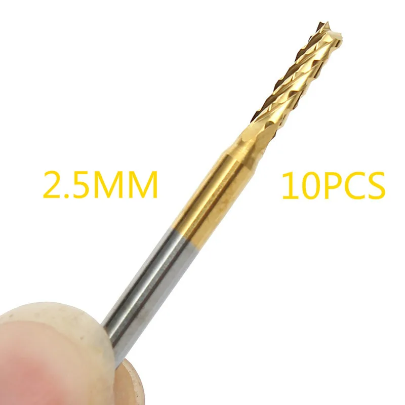 10pcs 2.5mm Tungsten Steel Titanium Coat Carbide End Mill Engraving