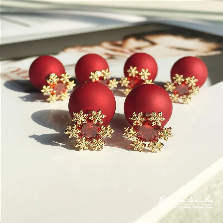 

Korea copper cubic snow flower stud earring for women