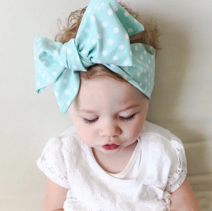 

DIY Large Bows Headband for little girls Dot Printed Cloth Knot Hairband Hair accessories Bow Headwrap Kids Top turban Headwear