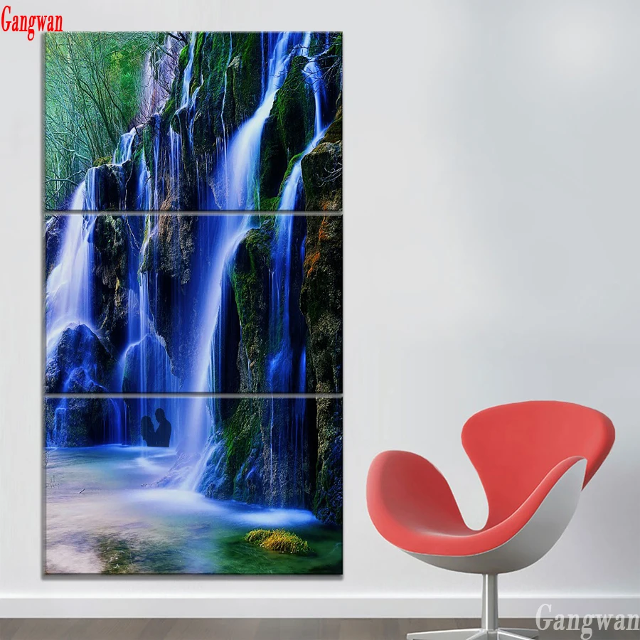 diamond mosaic Big Waterfall Landscape Abstract Couples diamond Painting cross stitch 3 Piece Modular Style 3d embroidery full drill decor
