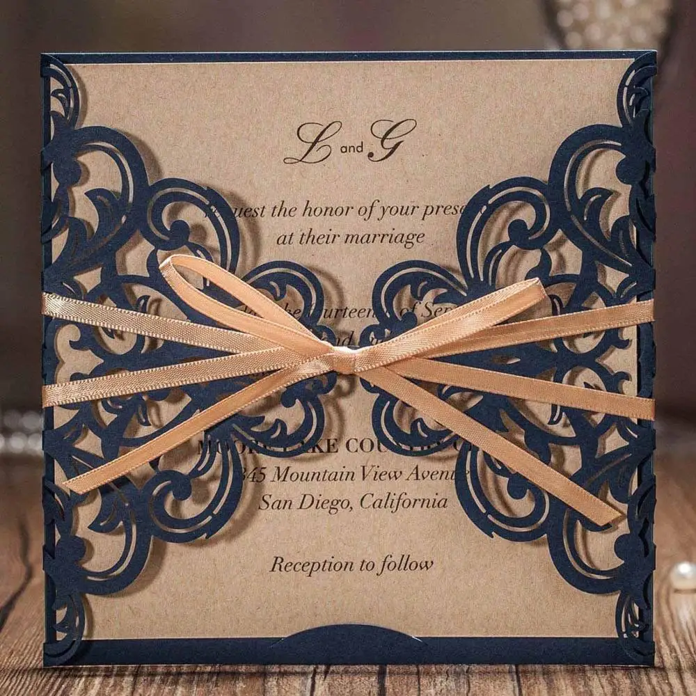 1 шт образец пустых цветочных свадебных приглашений с лазерной огранкой с конвертом и печатью для свадебного душа, дня рождения, выпускного - Цвет: CW6175B