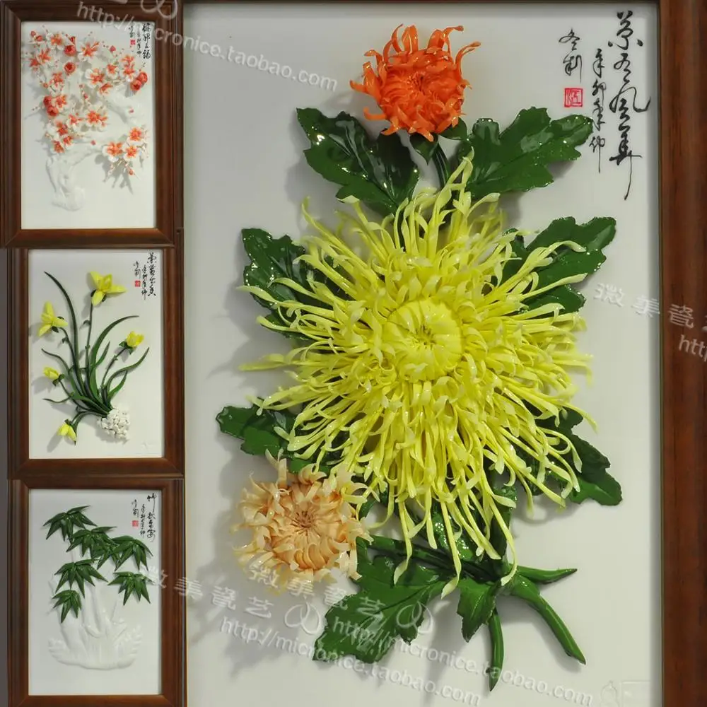 

Four gentleman porcelain flowers meilanzhuju small ornaments hanging ornaments on the wall mural wall coverings Home Furnishing