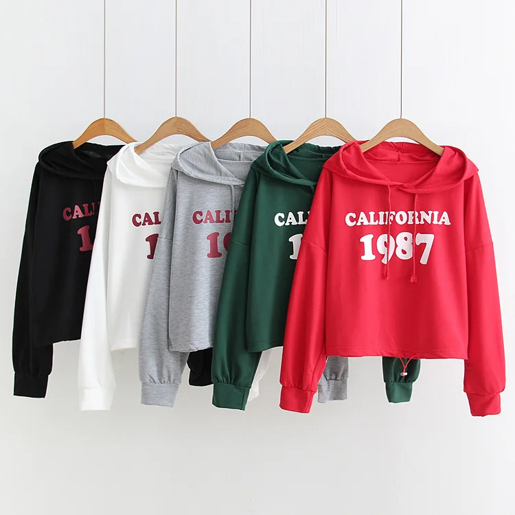 

2019 Karajuku BF College Women Crop Top California 1987 Fashion Streewear Many Colors Drop Ship Hoodies Sweatshirts Pullovers