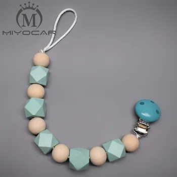 

Hand made green Geometric and round wooden beads dummy clip holder pacifier clips soother chain teether clip