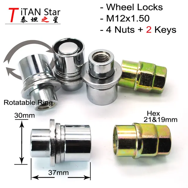 4Nuts+2Key 12x1.5 M12 1.50 MAG SEAT OEM RIMS WHEEL Locks LUG NUTS ANTI