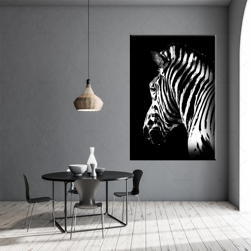 

Black and White Canvas Painting Zebra Lion Elephant Prints Nursery Zebra Modern Wall Art Living Room Home Decoration