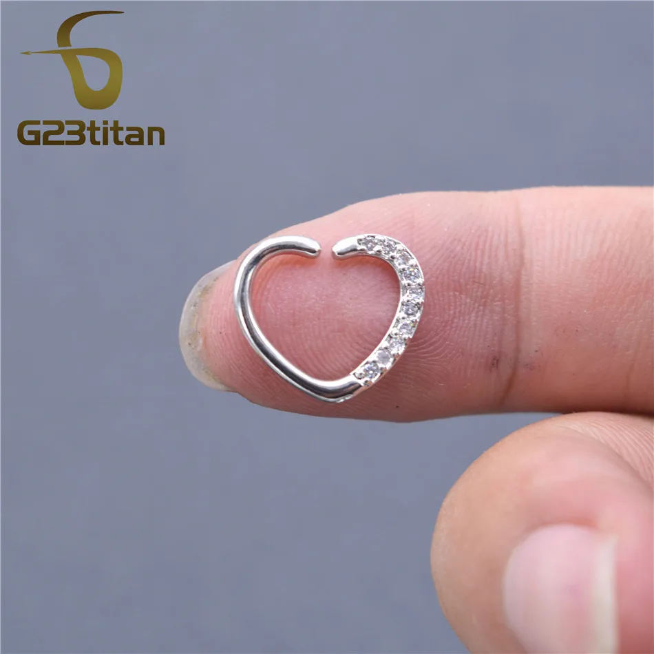 CZ обруча пирсинг для носа Перегородка кольцо сердце дизайн пирсинг для хряща в форме сердца ушной хрящ спираль украшение-серьга для тела