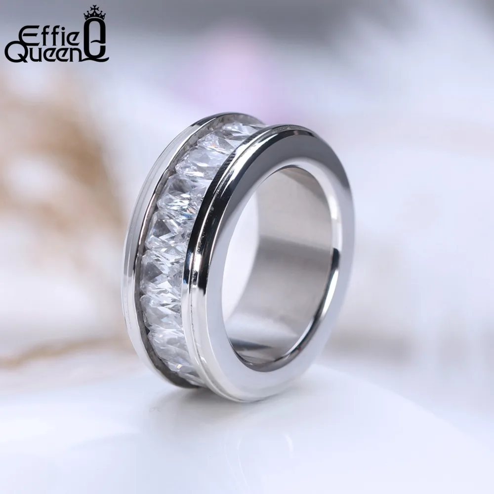 

Effie Queen Vintage Stainless Steel Women Rings With AAA Cubic Zircon Big Finger Ring Clear Crystal Female Jewelry Gift DGTR48-S