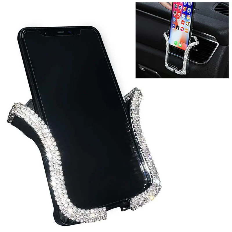 

2019 New Universal GPS Car Phone Holder with Crystal Rhinestone Car Air Vent Mount Clip Cell Phone Holder Stand Accessories