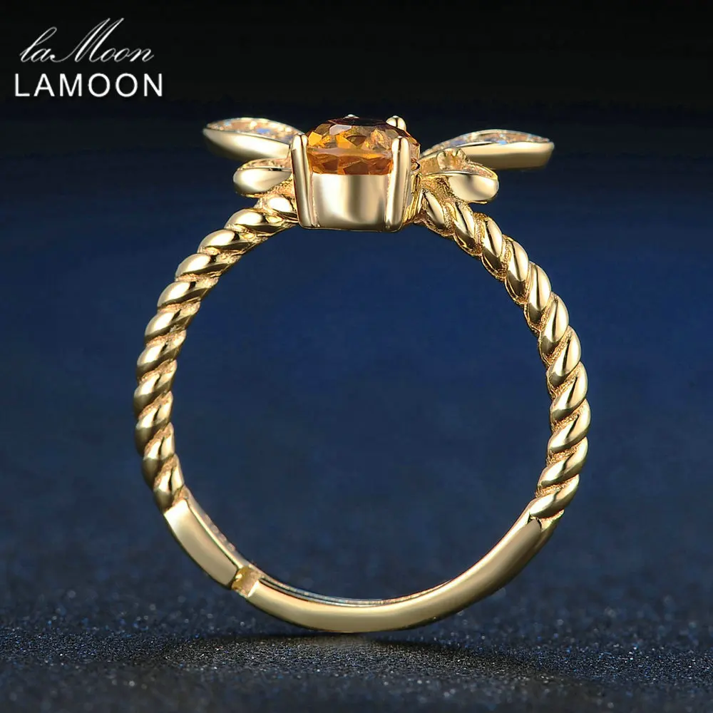 LAMOON Women Rings 925 Sterling Silver Fine Jewelry Animal Bee 5x7mm 1ct Natural Oval Citrine Wedding Ring Fashion Anillos Mujer