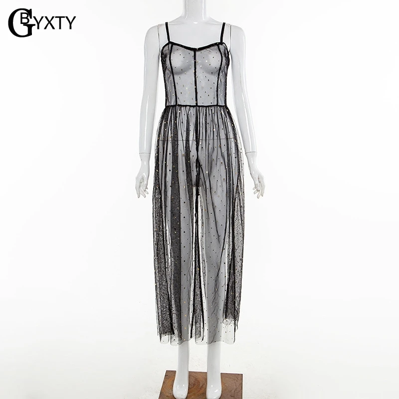 Женское прозрачное пляжное платье GBYXTY черное Сетчатое макси с разрезом на тонких