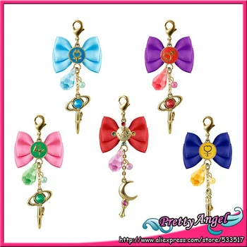 

PrettyAngel - Original Bandai Shokugan Sailor Moon Butterfly Ribbon Charm Key Chain Set of 5 PCS