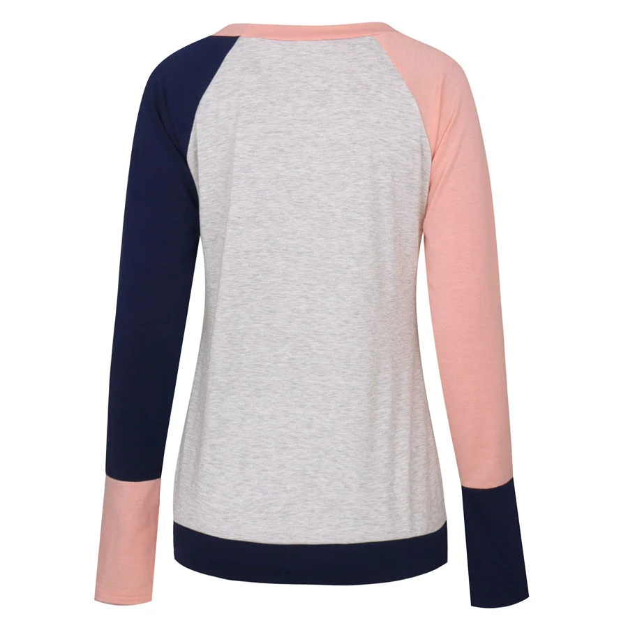 Gladiolus Hot Fashion Patchwork T Shirt Women 2018 Long Sleeve O-Neck Pocket Style Women Tops T-shirt Autumn Ladies Tee Shirts  (22)