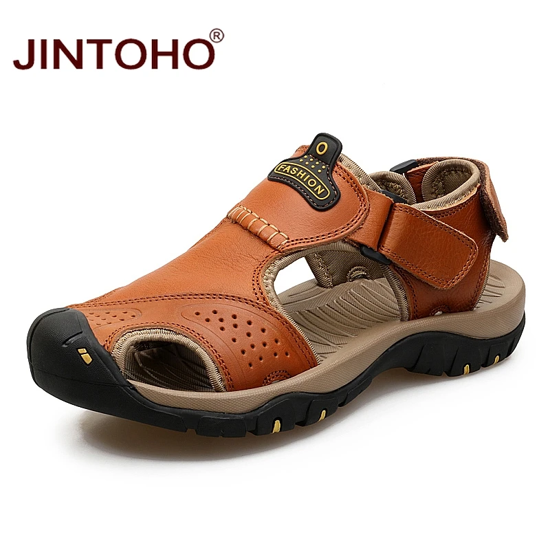 Сандалии JINTOHO мужские кожаные модные босоножки из натуральной кожи летняя