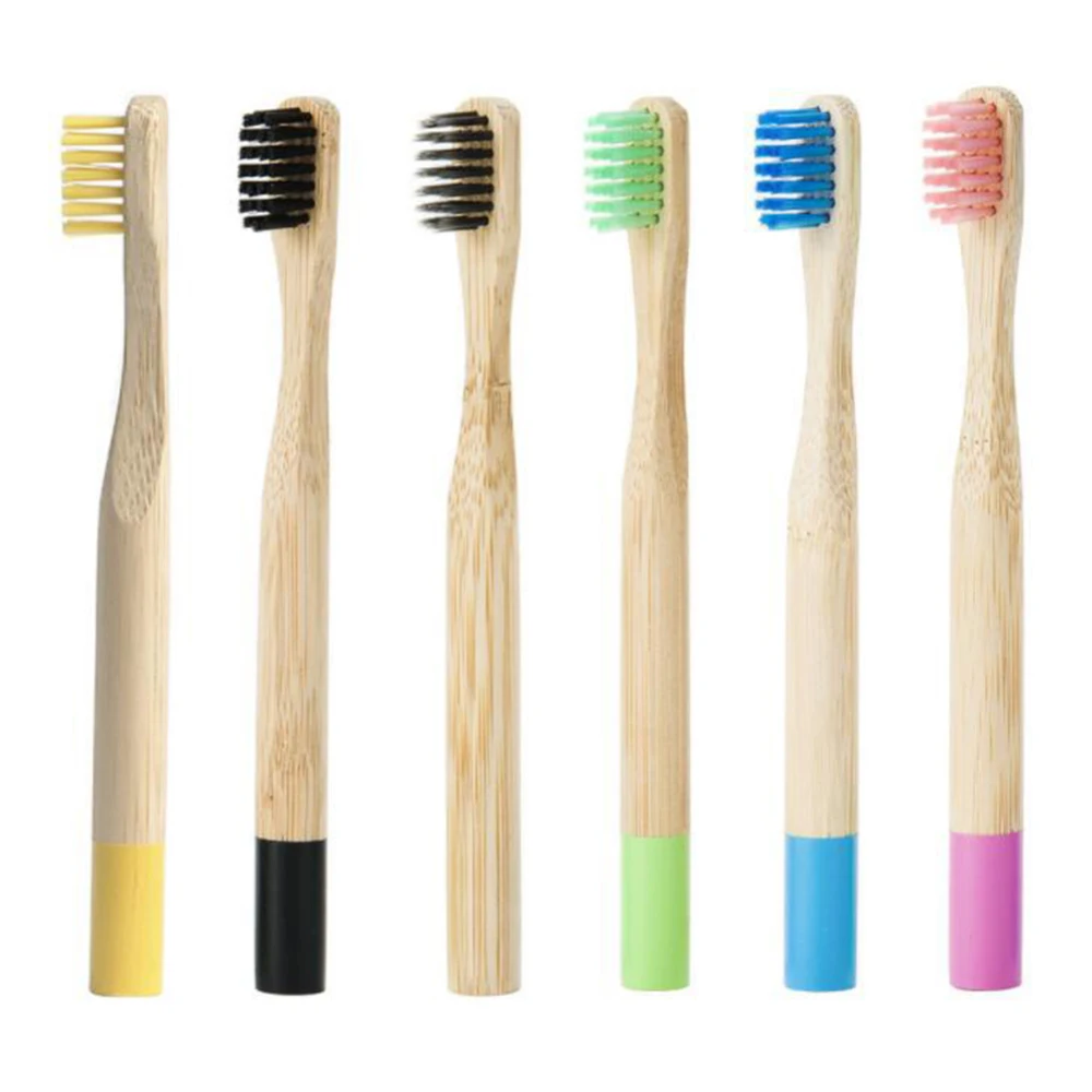 

6pcs Pure Bamboo charcoal Toothbrush Kids Oral Care Soft Bristles Wood handle rainbow Tooth Brushes Environmentally for Children