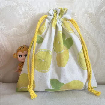 

YILE Cotton Linen Drawstring Multi-purpose Organizer Pouch Wedding Birthday Party Gift Bag Print Lemon 8810a