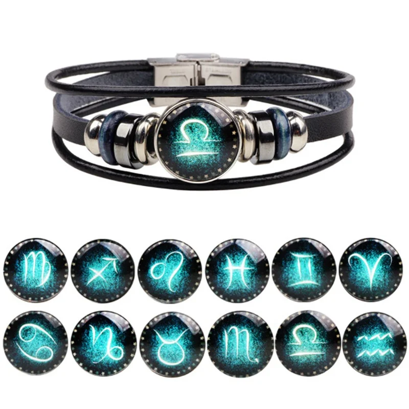 

Fashion Twelve Constellations Leather Zodiac Bracelet Jewellery Male Women Braid Rope Cortex Bracelet Jewelry DropShiping