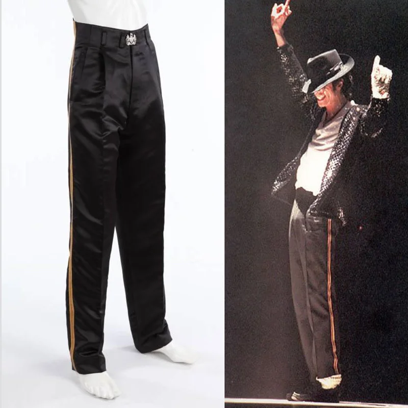 Редкие MJ Майкл Джексон черные развлечения золотые прямые брюки для фанатов Билли