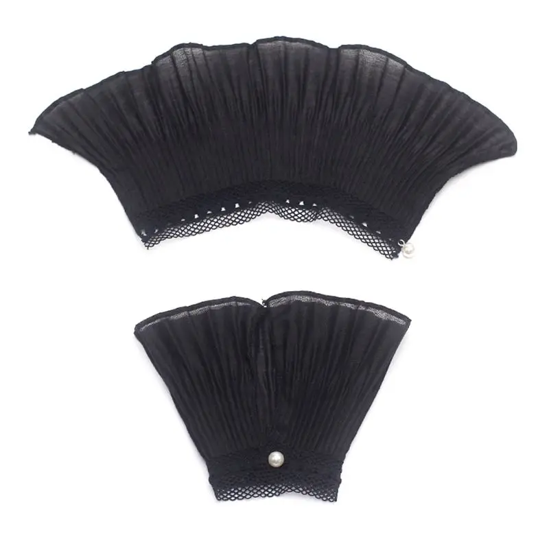 black bouffancy 2 шт./пара 4 стиля Для женщин платья-иммитации расклешенными рукавами цветочные кружевные плиссированные с рюшами накладные манжеты свитер блузка одежда наручные гетры - Цвет: black bouffancy