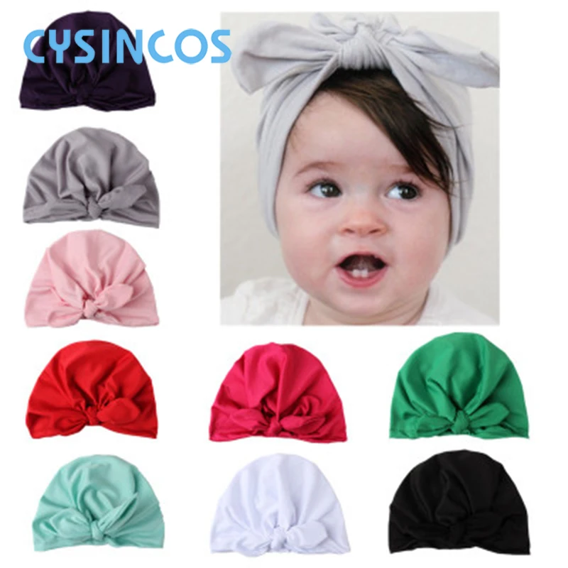 

Cute Baby Big Tied Knot Hat Solid Cotton Soft Turban Beanies Girl Summer Autumn Hat Kids Newborn Cap Baby Girls Photograph Props