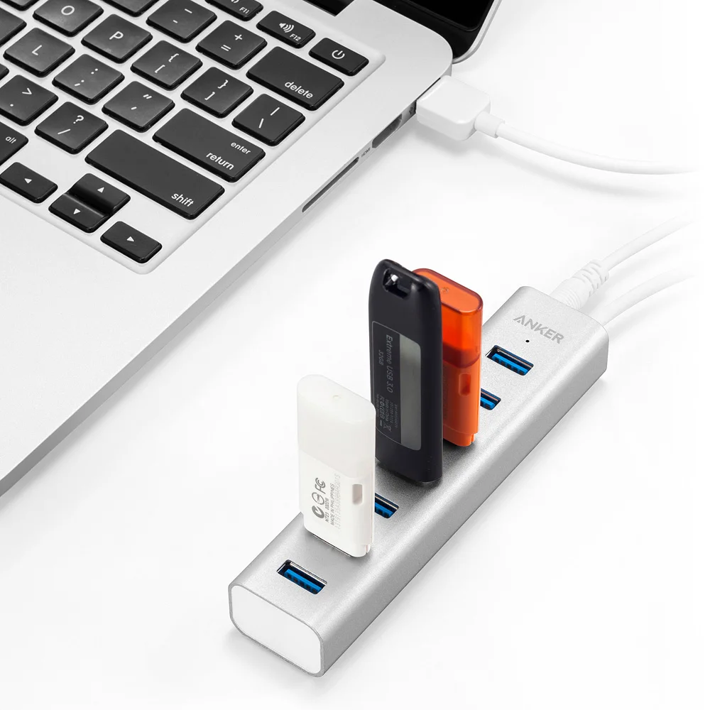 Продажа Anker Unibody font b USB b font 3,0 7 Порты и разъёмы хаб со встроенным 1.3ft font b USB b font 3,0 кабель, в комплекте 5 V 3A Мощность адаптер Мощность ed через порт font b USB b font или Мощность розетки