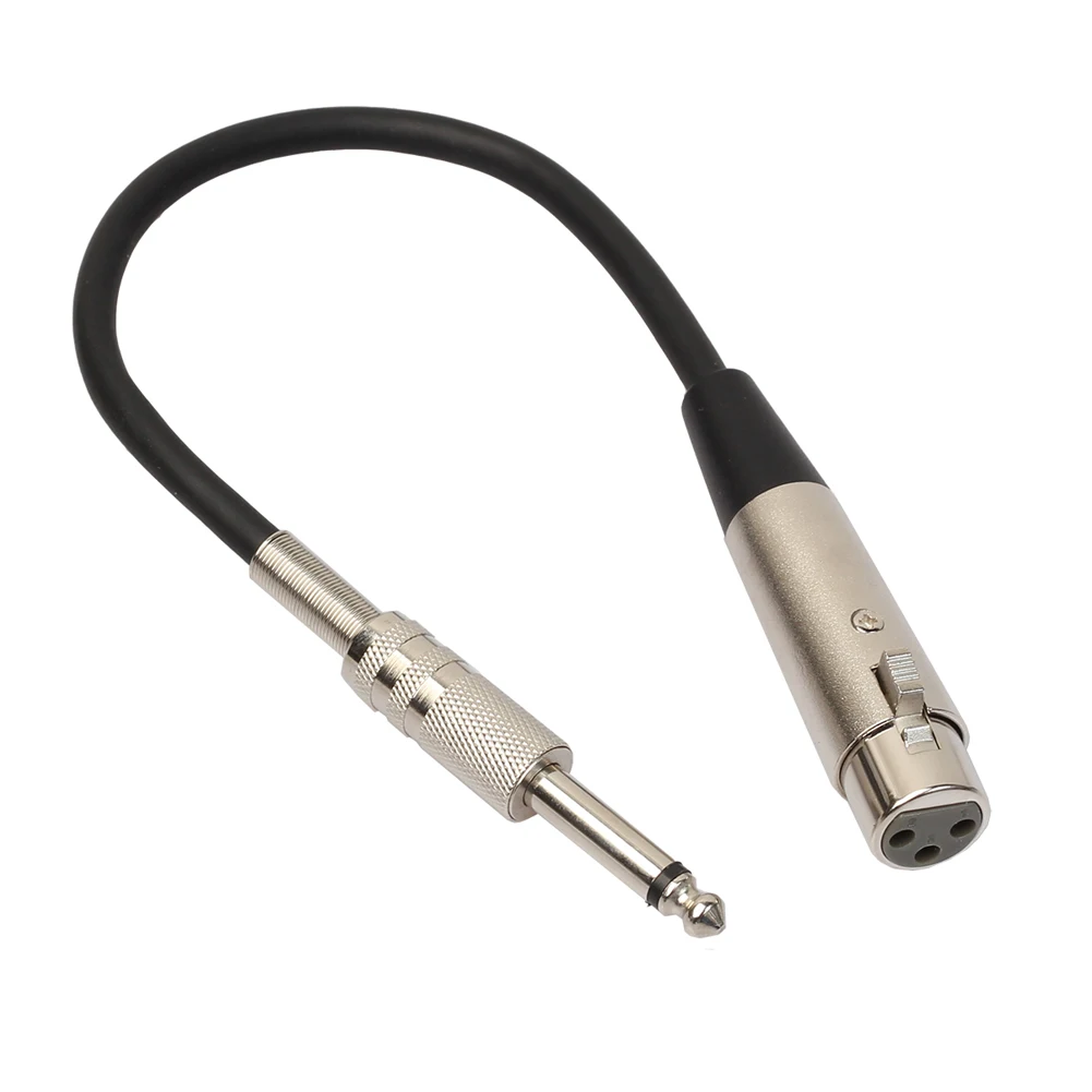 3 Pin XLR Plug Female Jack to 1/4" 6.35mm Male Plug Stereo Microphone Adapter Silver on