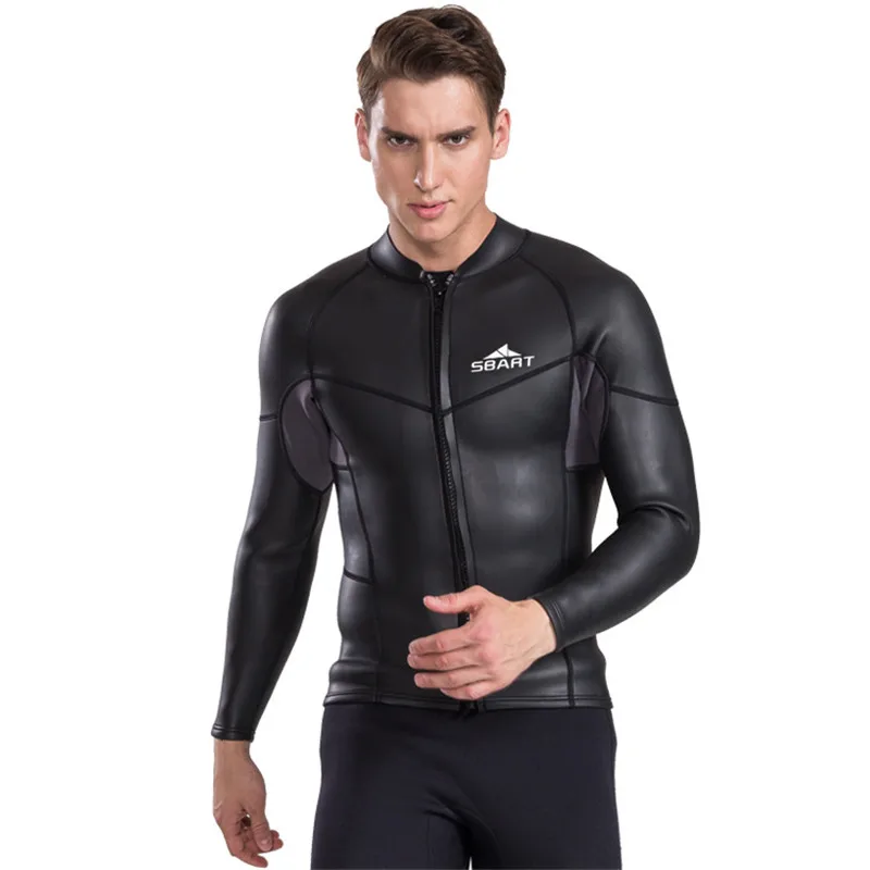2MM Neoprene Wetsuit Men's Winter Zipper Rash Guard Swimming T shirt