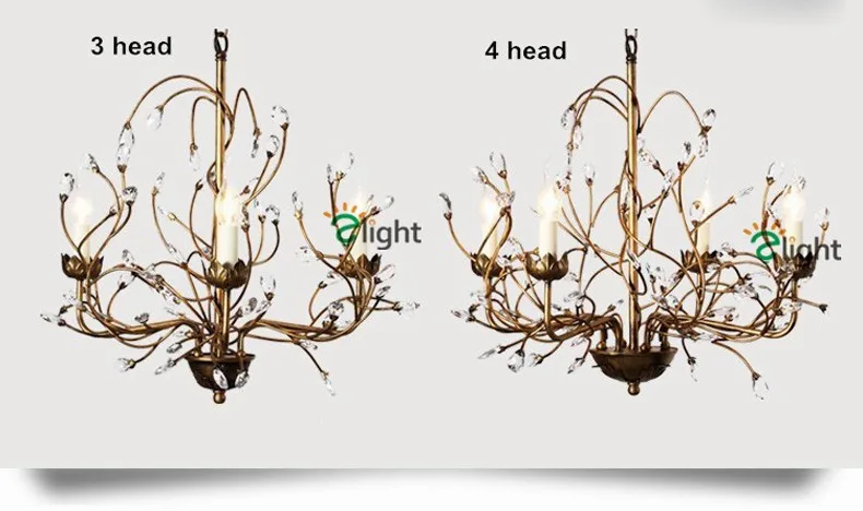 Американская Ретро железная ветка светодиодные подвесные люстры блеск кристалл столовая светодиодная люстра освещение Светодиодные подвесные светильники приспособление