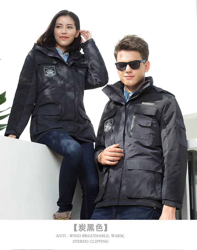 

men's lady's nylon outdoor windbreaker waterproof liner detached two pcs set jacket coat parka with detachable hat hood