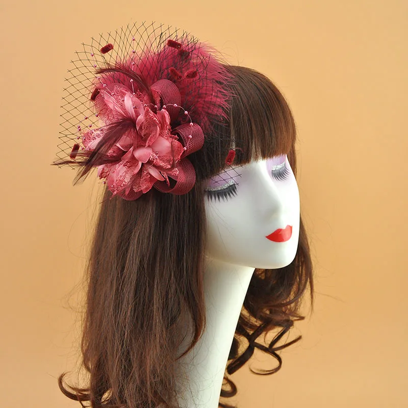 Мода fedora Для женщин цветок сетка перо фетровых шляпа оголовье или Клип Свадебные Шапки для Для женщин Элегантный Чай вечерние Шапки - Цвет: A3