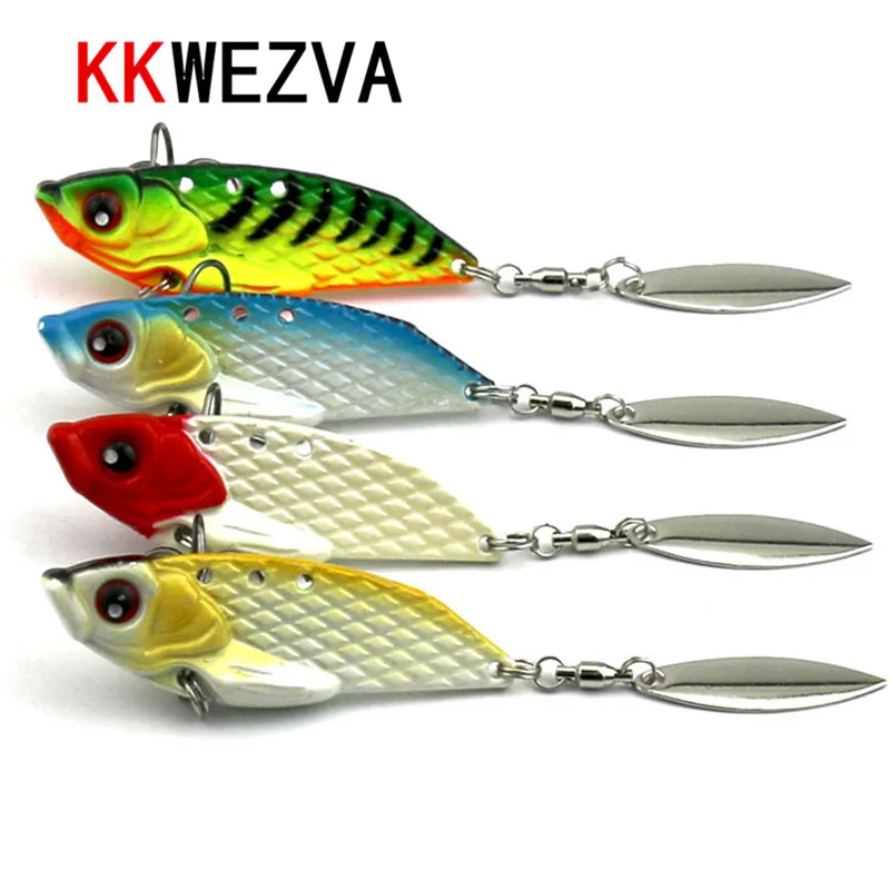 

KKWEZVA 4pcs 20g 6cm winter fishing lure hard bait VIB with lead inside ice sea fishing tackle diving swivel jig wobbler lure