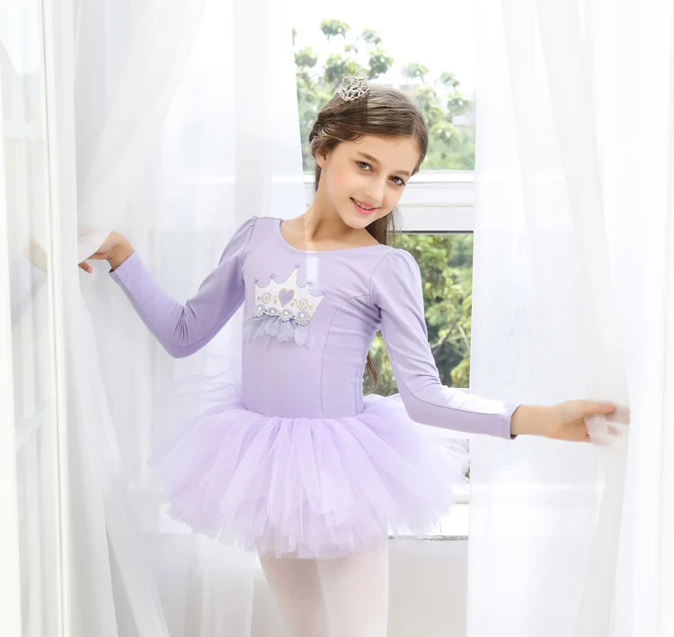 Балетное платье для девочек танцевальное платье леопардовое с длинным рукавом для балета, костюмы детская одежда для детей балетная пачка балерина трико для девочек - Цвет: lavender