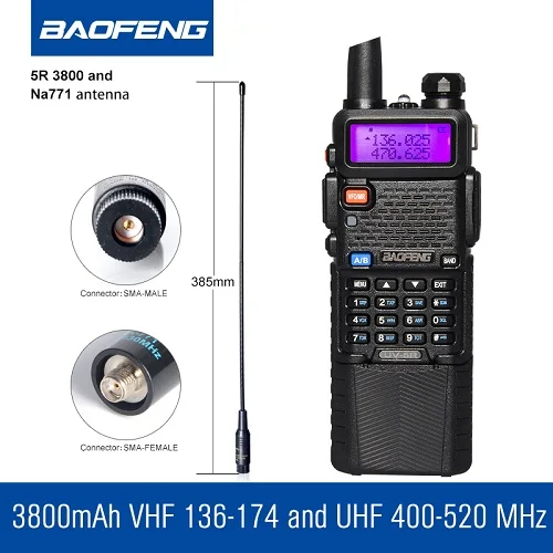 Лучшая цена Baofeng УФ-5R двухдиапазонная Портативная рация 5Вт UHF 400-520MHz VHF 136-174MHz UV 5R двухстороннее портативное Радио - Цвет: With NA771 antenna