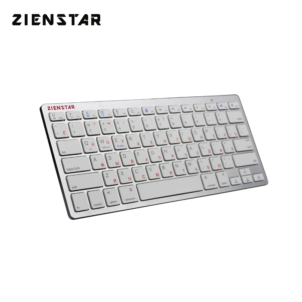 

Zienstar Ultra Slim Russian Wireless Bluetooth Keyboard for IPAD ,MACBOOK,LAPTOP,TV BOX Computer PC and Tablet ,Silver White