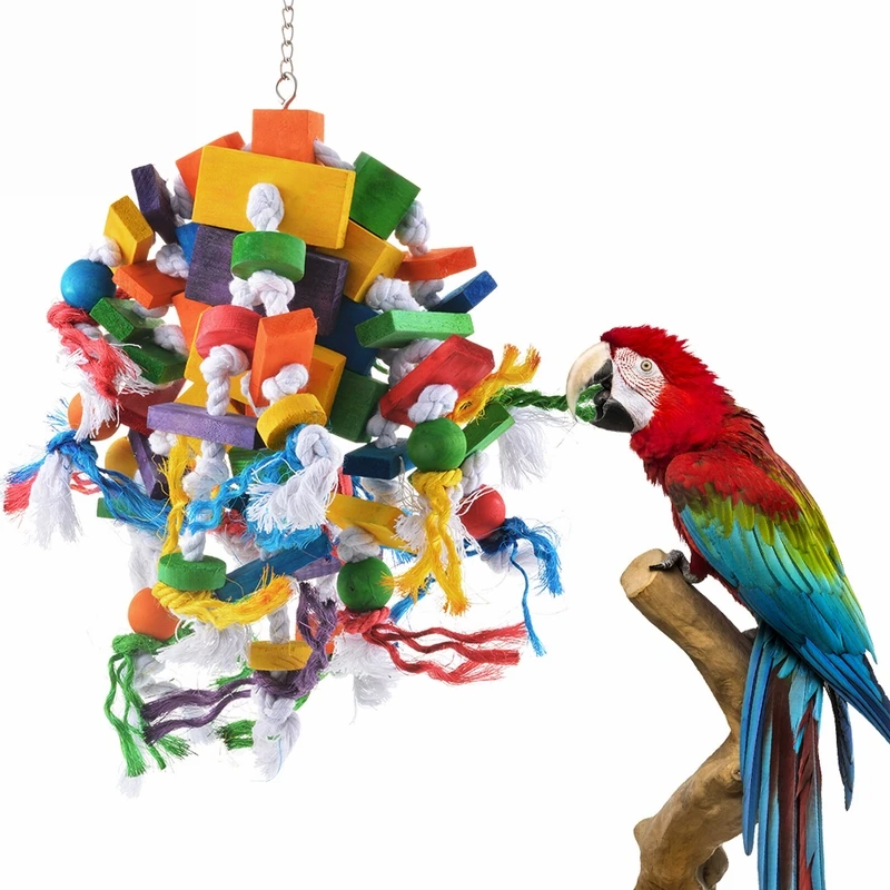 

Natural Parrots Multicolor Pet Bird String Toys Hanging Chew Wooden Blocks Chewing Climbing Swing Toys Pet Bird Toy