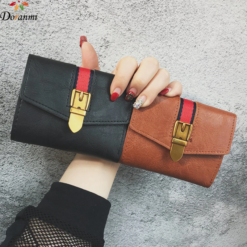 

DORANMI Leather Women's Wallet Bag 2018 Luxury Brand Designed Metal Buckle Short Wallets Female Purse Bag Folded Money Bag PJ004