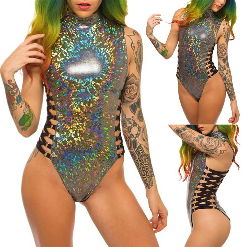 Swimwear Fish Scale Sequins Sexy Swimsuit Women Paillette Leopard Print One-Piece Swimsuit Beachwear Push-up Bikini #2D26 (1)