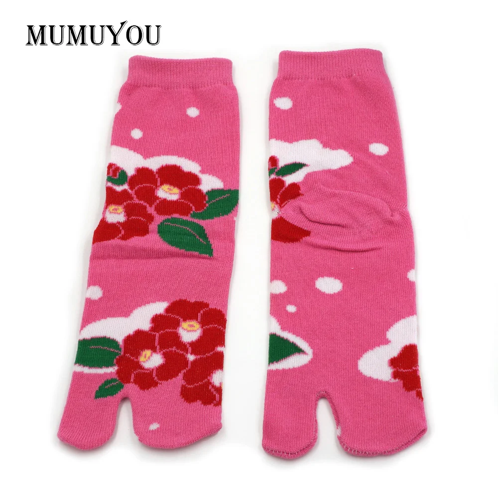 Японский таби, носки с принтом и раздельным носком женские сандалии с цветочным рисунком для девочек Geta Ninja, тапочки для косплея, забавные носки 200-880