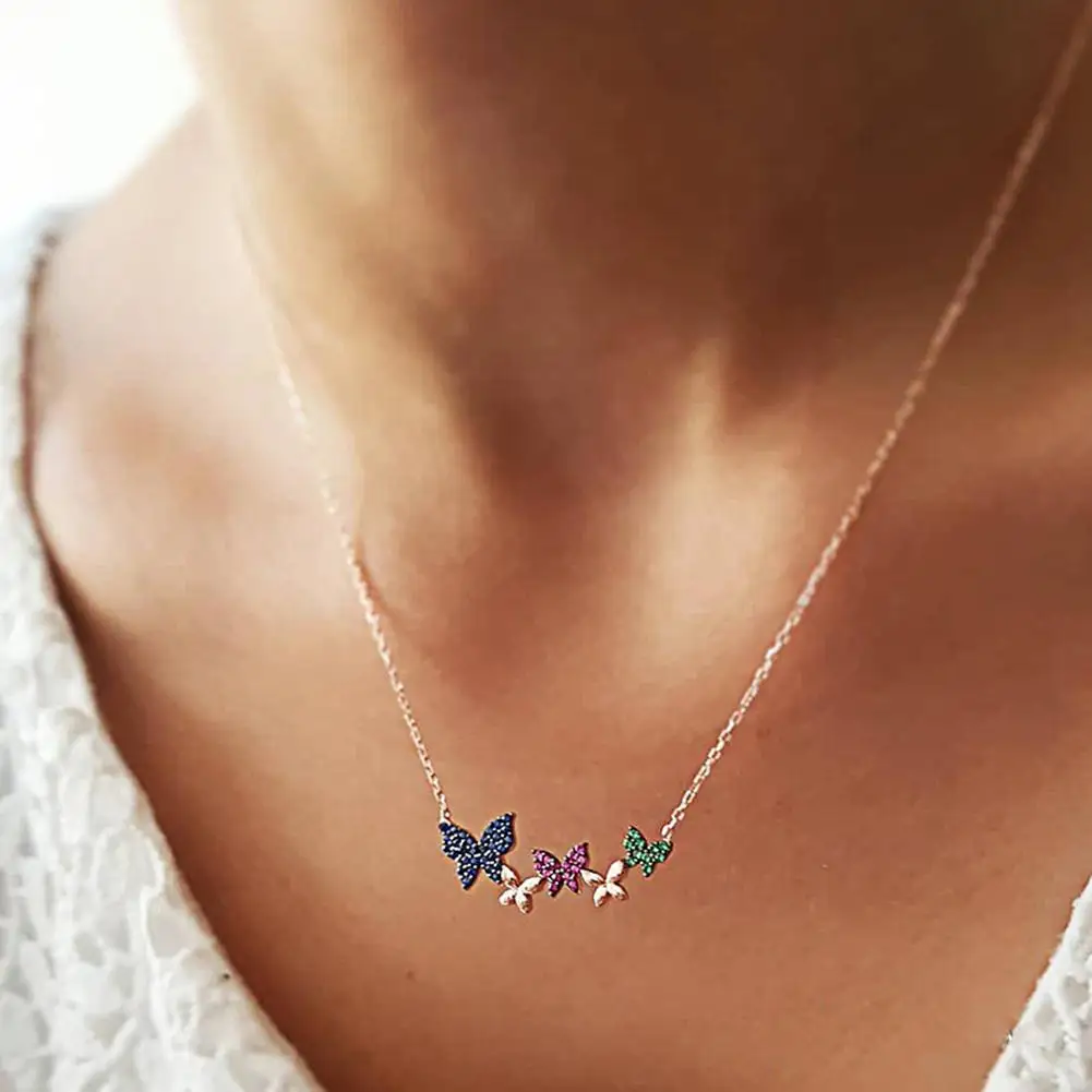 

Fashion Women Rhinestone Inlaid Butterfly Pendant Necklace Choker Clavicle Jewelry