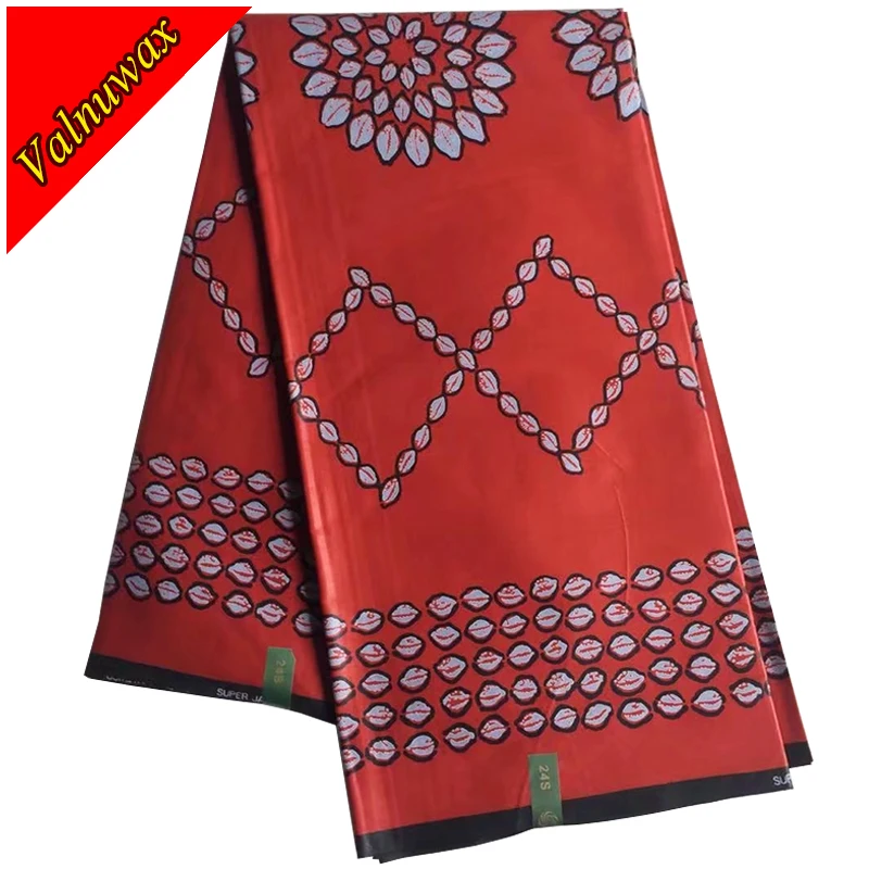 

Guaranteed Java prints Ankara Fabric 2018 Embroidered Red color High Quality Wax For Clothes 6Yards 100%cotton /LSM