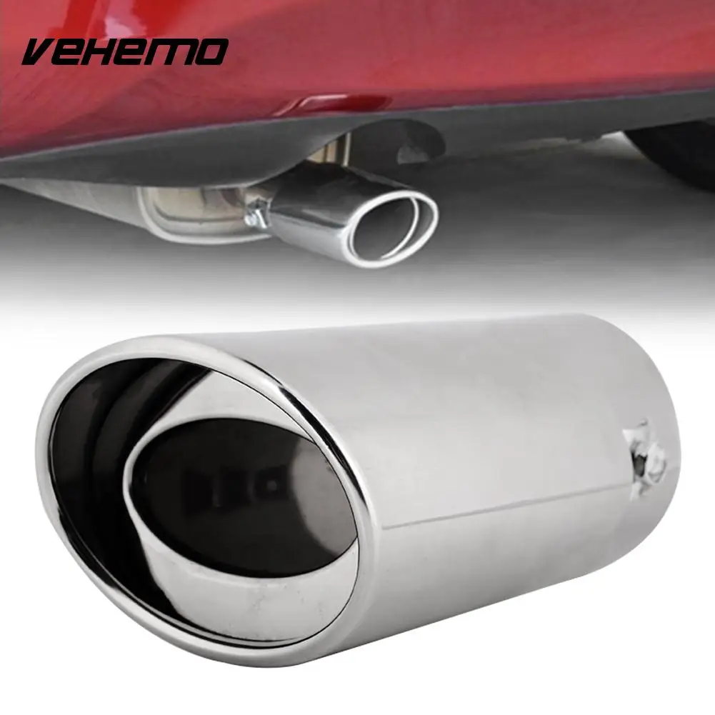 Vehemo 1PC Silver Tail Muffler Tail Throat Rear Round Tail Pipe